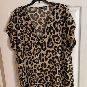 SHEIN Leopard Print Blouse - Black and Tan